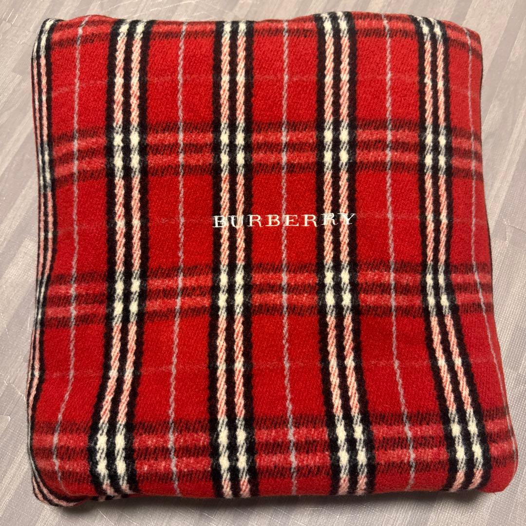 美品 BURBERRY バーバリー ブランケット 毛布 ひざ掛け ウール 赤