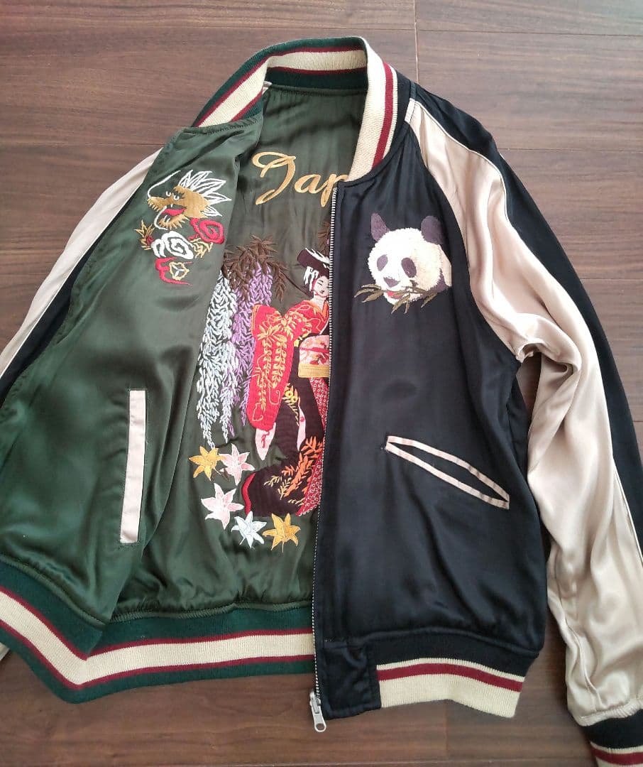 最終お値下げ【新品】スカジャン 藤娘/龍/パンダ リバーシブル HOUSTON Reversible Souvenir Jacket Panda&FujiMusume 表面に上野