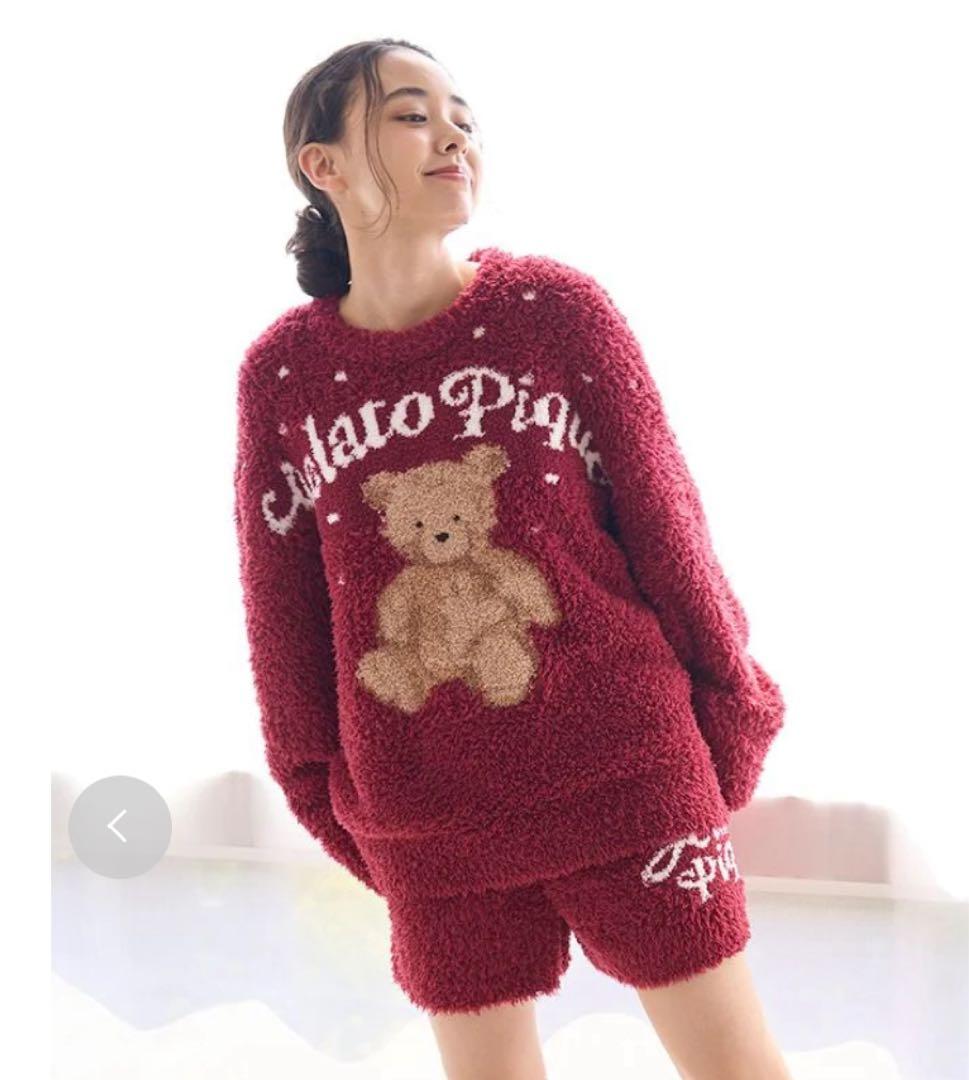 【HOLIDAY】ジェラートスノーベア ジェラピケ ワインレッドルームウェア gelato pique（ジェラートピケ） パジャマ ルームウェア 「HOLIDAY