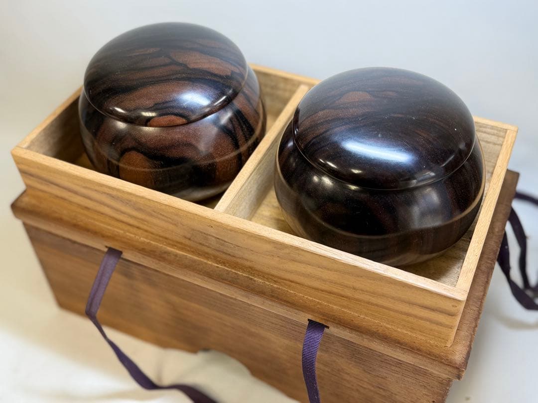 S28 最高級「碁石」蛤 那智黒石 縞黒檀箱 桐箱付 厚み11㎜