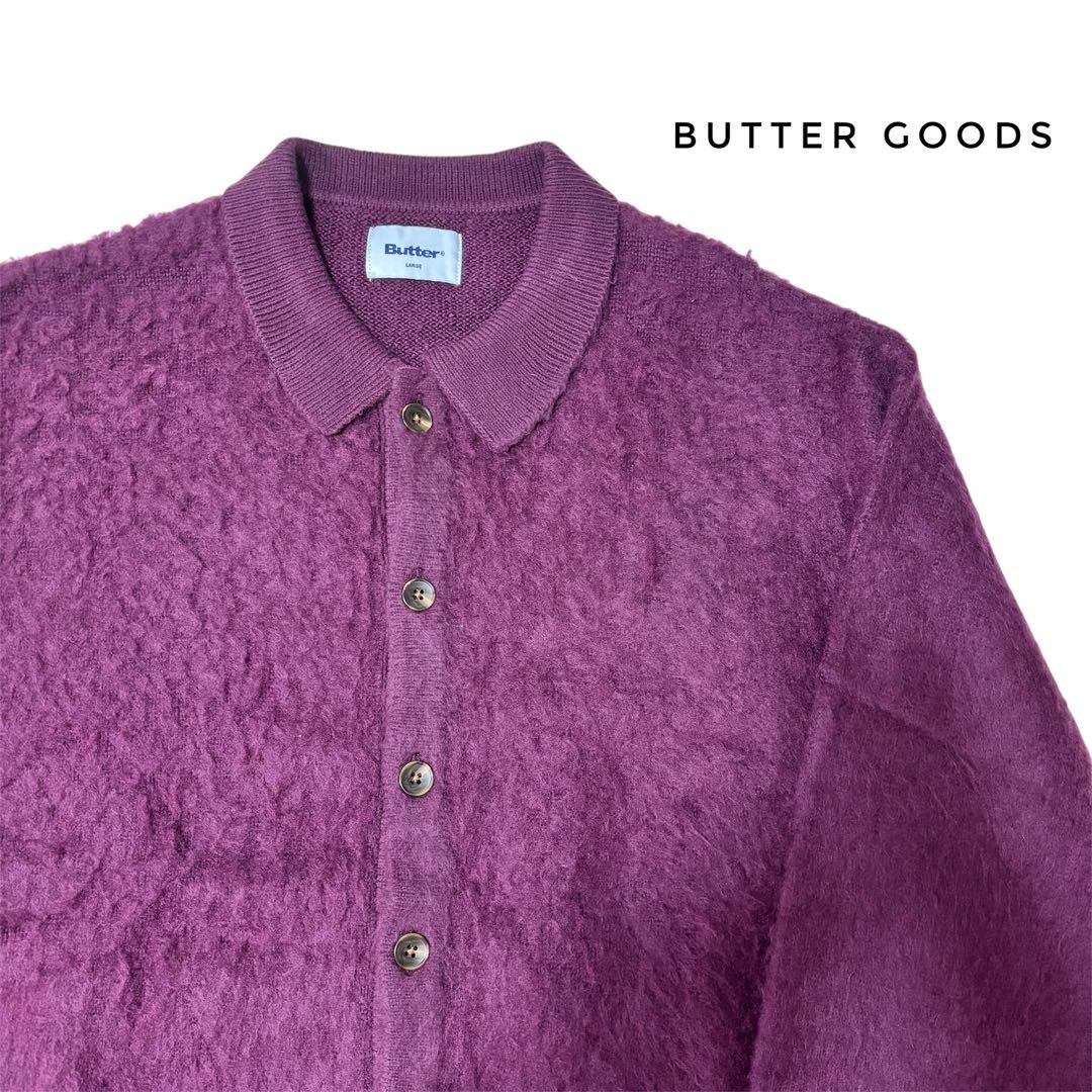 Butter Goodsバターグッズ　シャギーカーディガン　モヘア調　パープル Butter Goods（バターグッズ） BUTTER GOODS Mohair Button Up Knitted