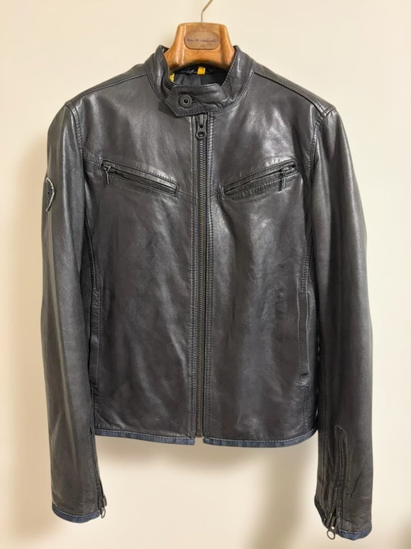 G-Star ジースター 羊革 ブラックレザージャケット×デニム S G-STAR（ジースター）の「Suzaki Classic Jacket（ライダース