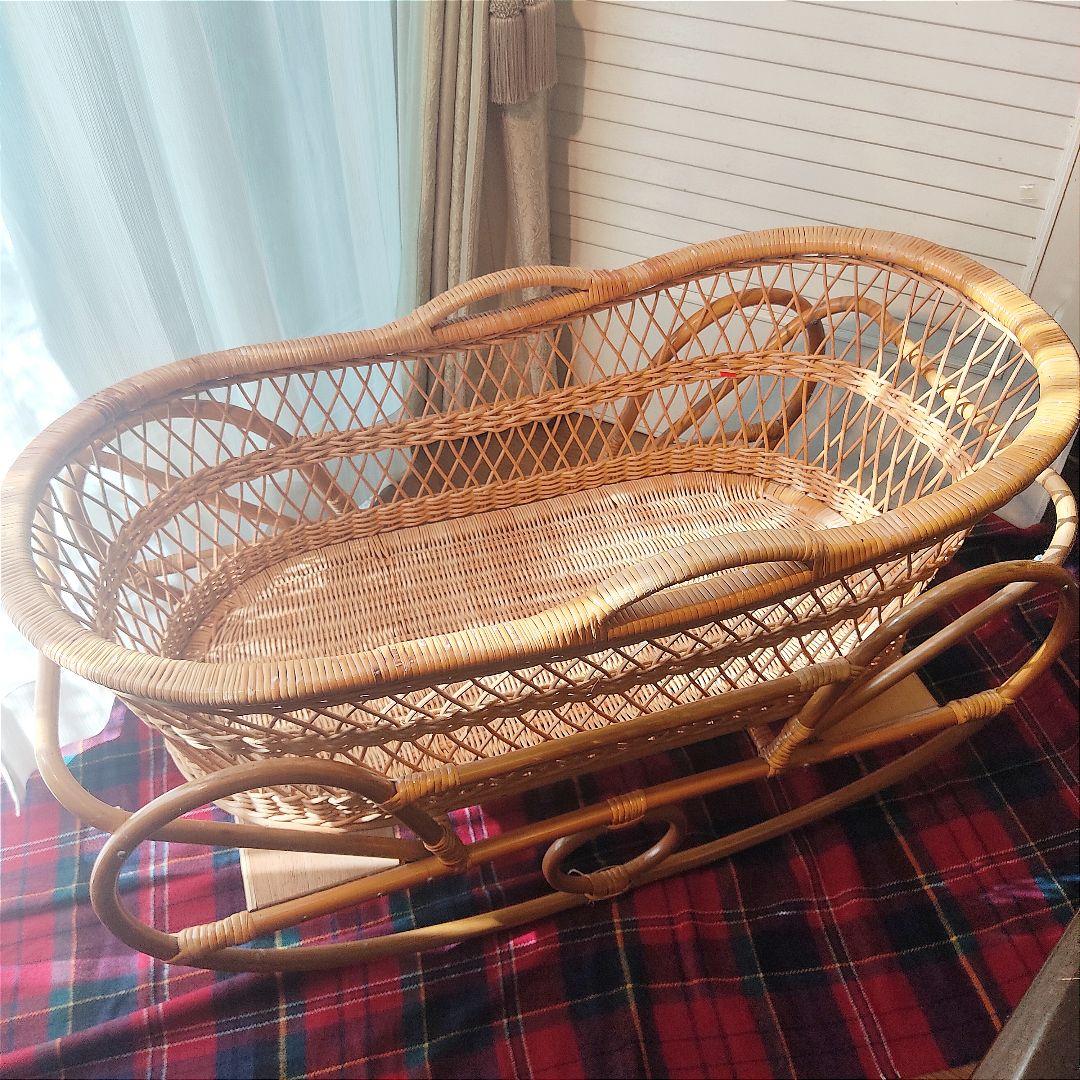 揺りかご　揺り籠　ラタン　籐　レトロ　クーハン　クーファン　バスケット　籠 籐 ヨーラン ゆりかご 布団セット付 幅95cm （ ラタン ベビーベッド