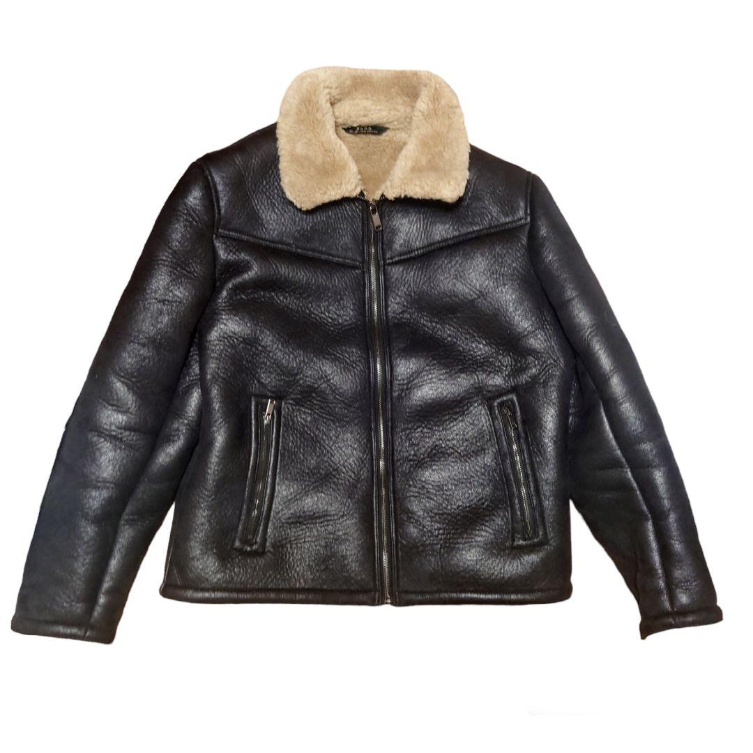 ZARA フェイクムートン B-3 フライトジャケット ボア Tバック L 黒