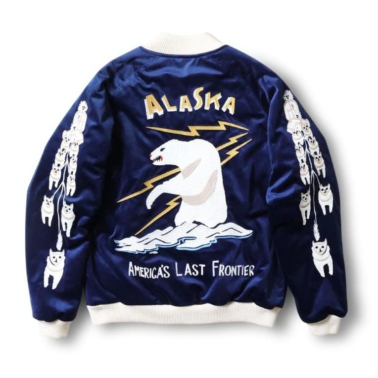 HOUSTON 別珍スカジャン ALASKA柄 スーベニア 51521NVXXL 別珍スカジャン VELVETEEN SOUVENIR JACKET「ALASKA」 HOUSTON 51521