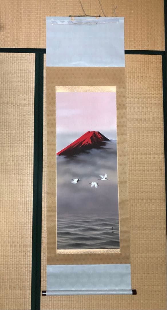 掛け軸　縁起物　洋上 赤富士　田中房園　保証書（評価83万）付き 吉祥慶祝掛軸 「赤富士飛翔」 瀬田功舟 美術品 インテリア【ポイント5