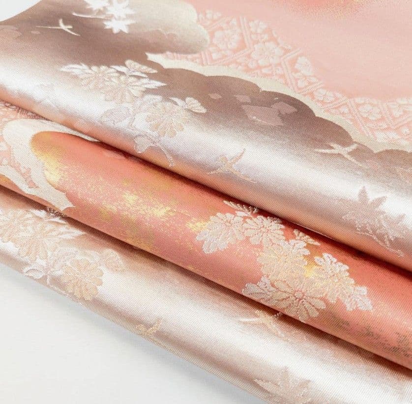 蘇州刺繍 訪問着 袋帯 セット ぼかし染め 花鳥・宝尽くし 白緑・秘色