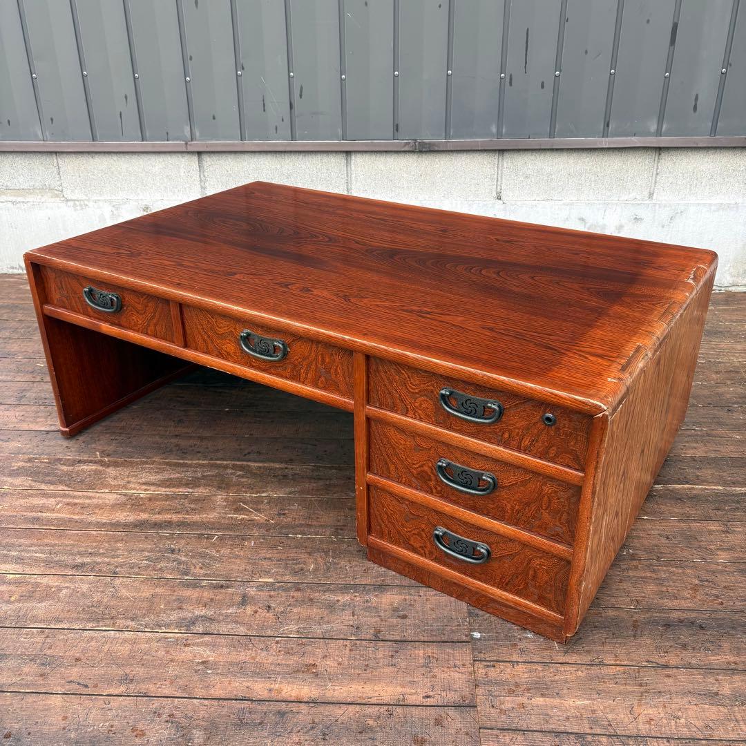 昭和レトロ 木製文机 座机 収納引き出し5杯 和家具 古家具 机 デスク