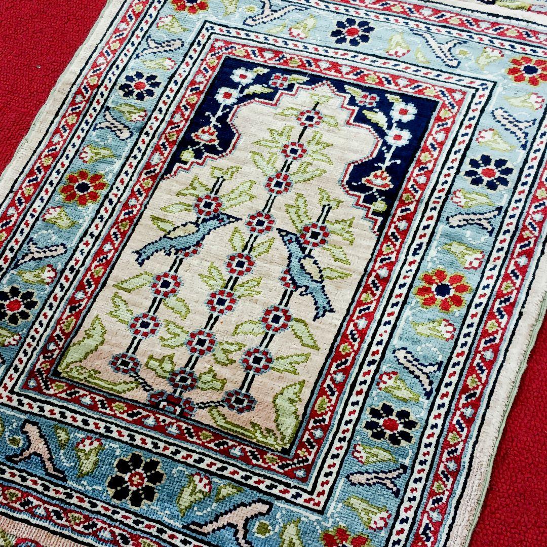 Y2733 トルコ絨毯 カイセリ シルク100% 手織り 45×36㎝ - メルカリ