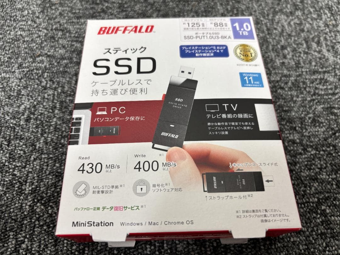 【新品未使用】BUFFALO ポータブルSSD 1TB BUFFALO ポータブルSSD 1TB 外付けSSD コンパクト 持ち運び 外付け SSD