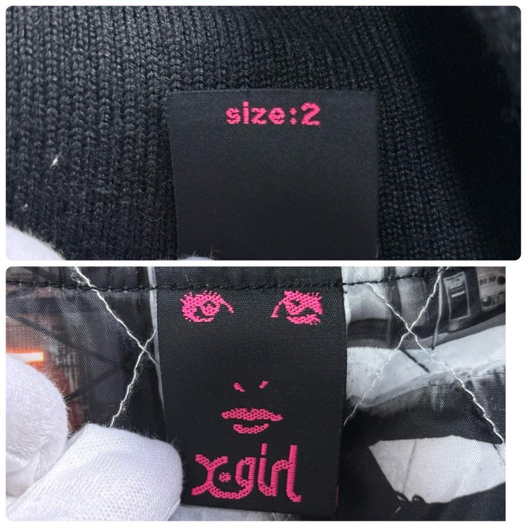 X-girl　スタジャン 黒/白　サイズ2 M相当 ワッペン レザー