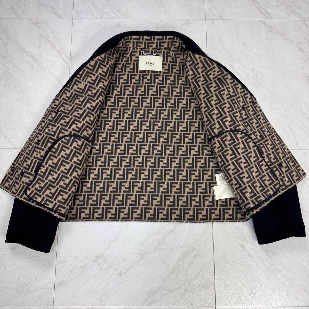 極美品 フェンディ ダブルフェイス ショートコート ウール ズッカ 黒