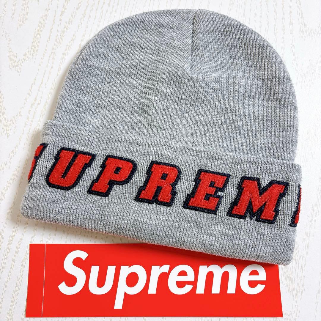 Supreme シュプリーム ニット帽 ビーニー グレー レッド 灰色 赤
