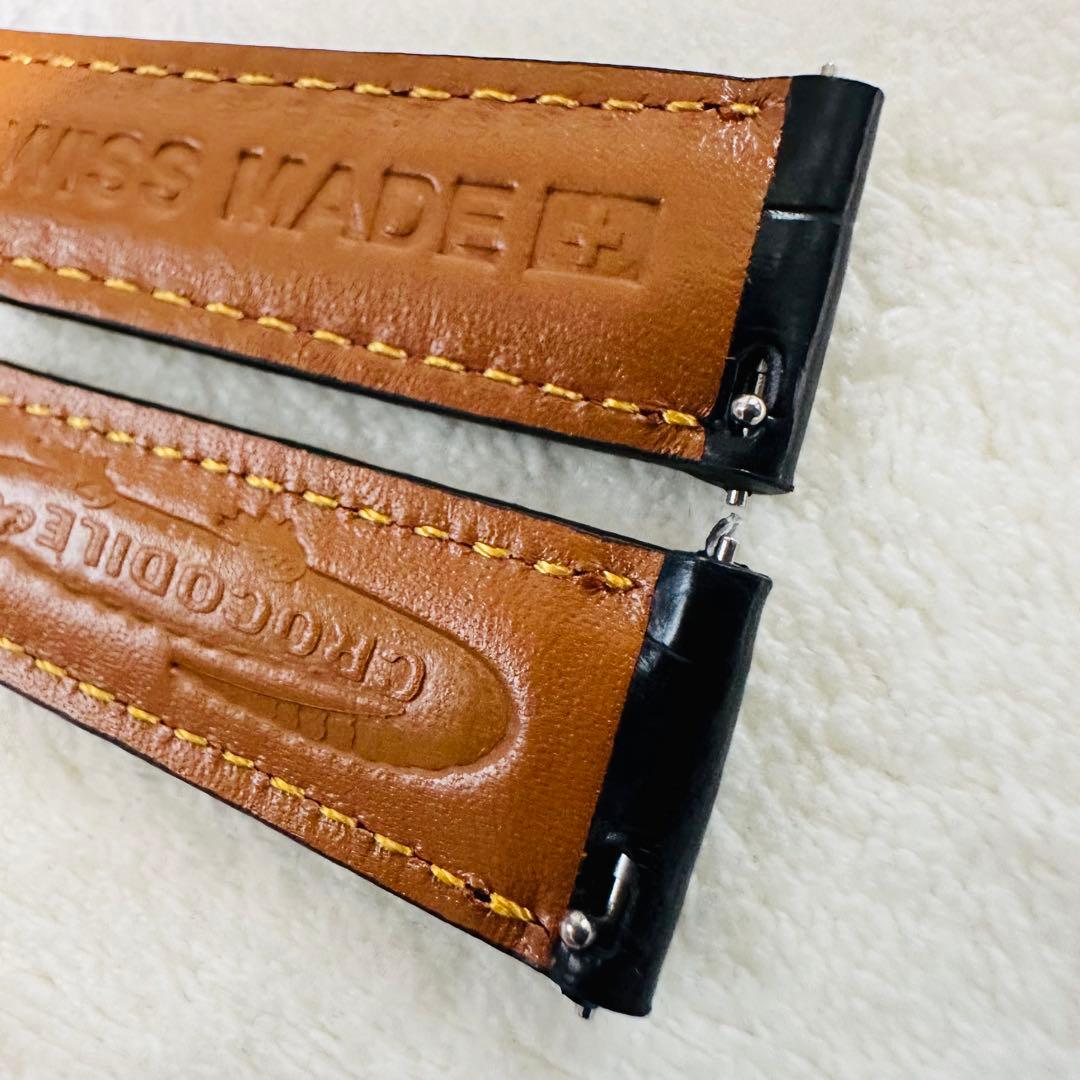 1037#18mm-16mmブラック☆本物クロコダイルレザーベルト☆スイス製