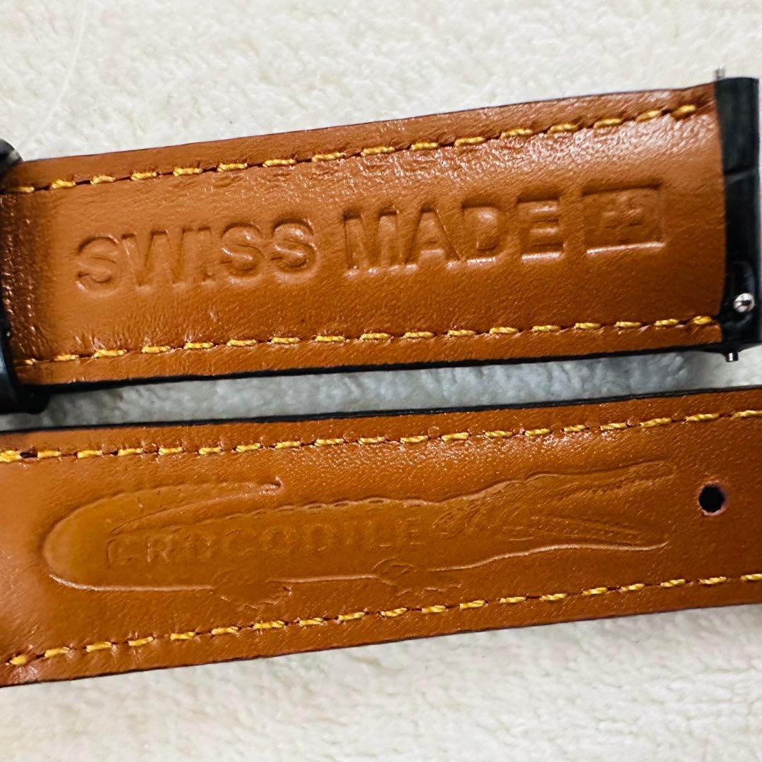1037#18mm-16mmブラック☆本物クロコダイルレザーベルト☆スイス製