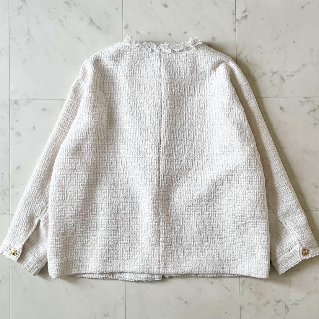 美品♪シップスエニィ スラブツイードショートジャケット F オフホワイト白 長袖