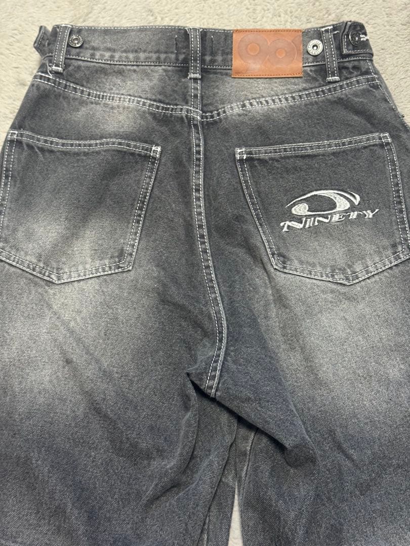 9090 バギーデニム ブラック ワイドデニム 完売品 S - メルカリ