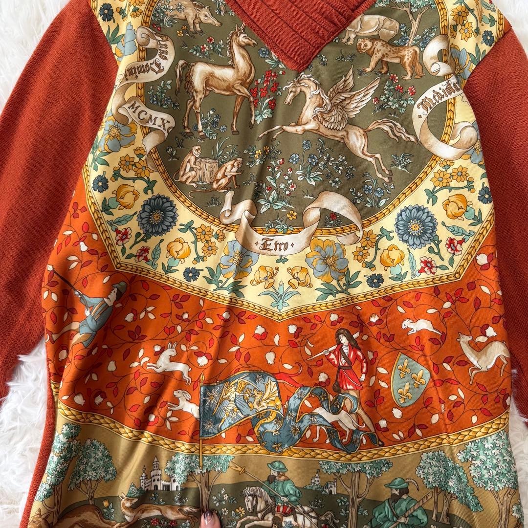 ETRO ミラノ スカーフ柄 ウールトップス シルク 長袖 重ね襟