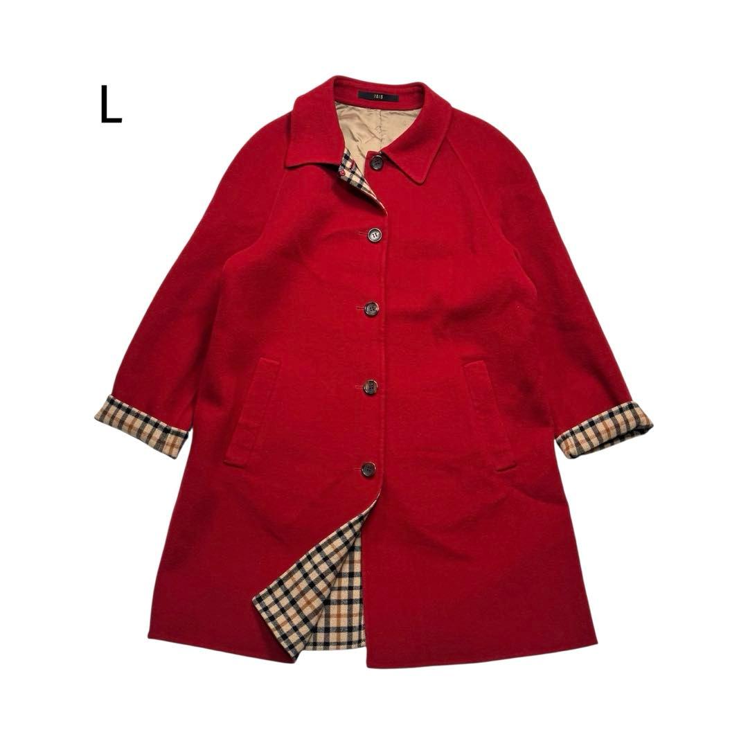 DAKS ダックス ウール ロング コート ハウスチェック レッド 赤 40