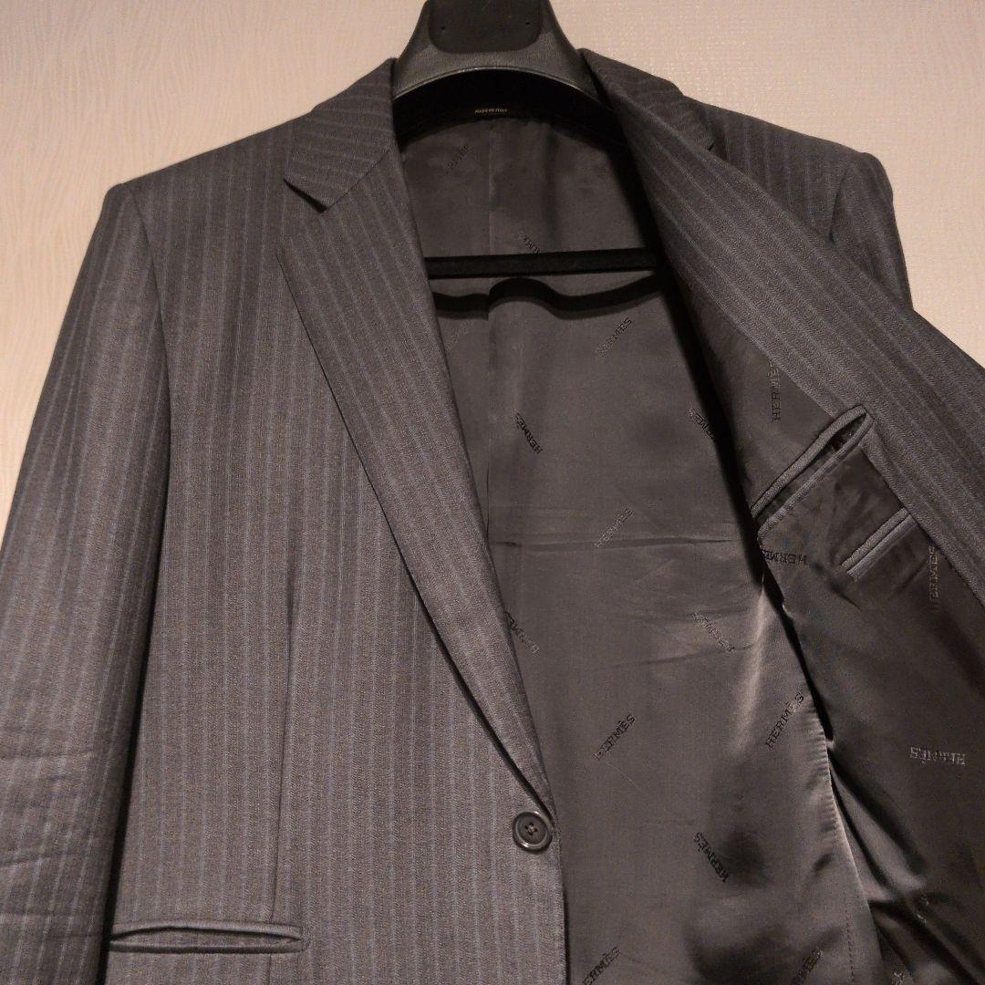 HERMES イタリア製 ダークグレー ストライプ ビジネスジャケットの通販