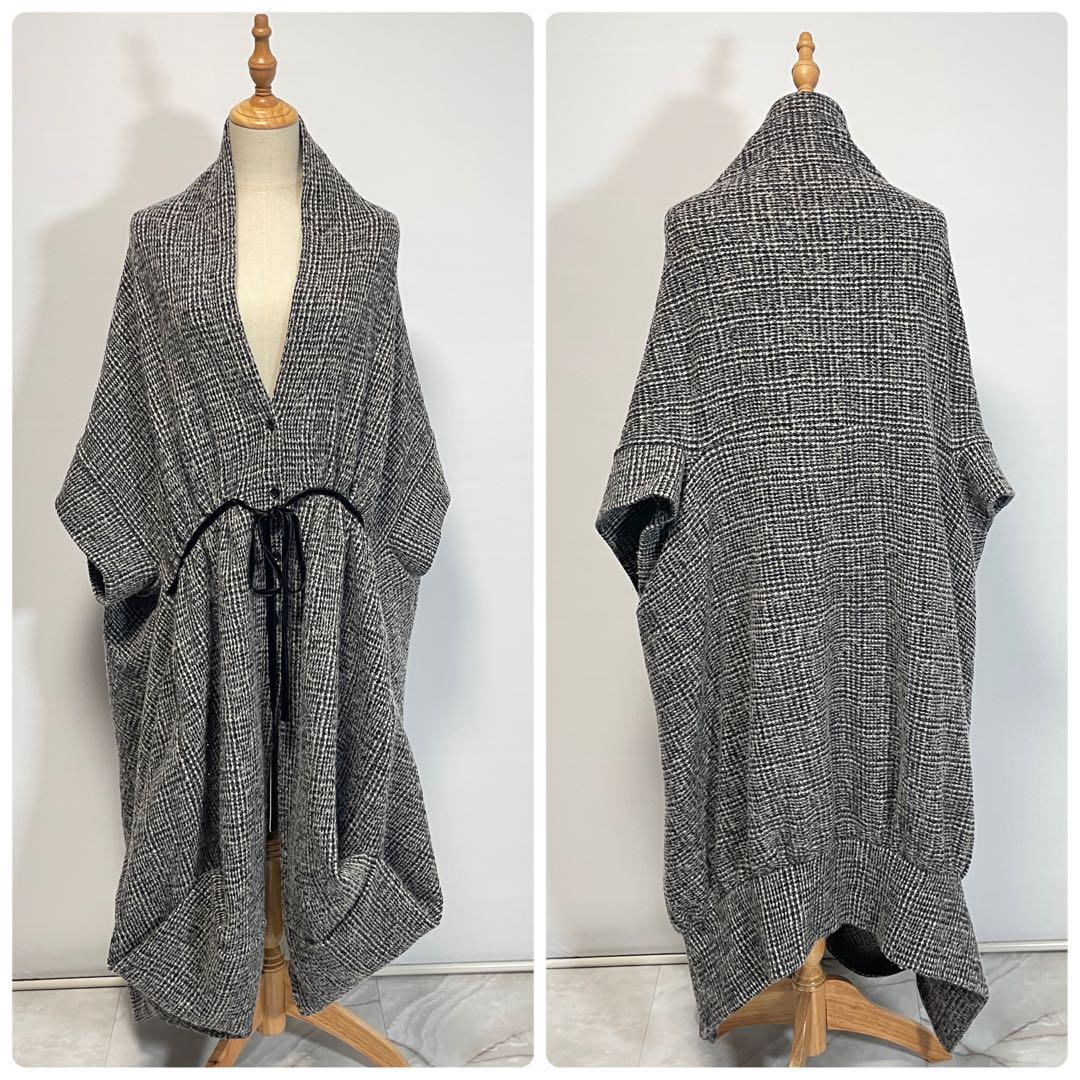 A18390 美品 リミフゥ ニットツイードドルマンコート グレンチェック S