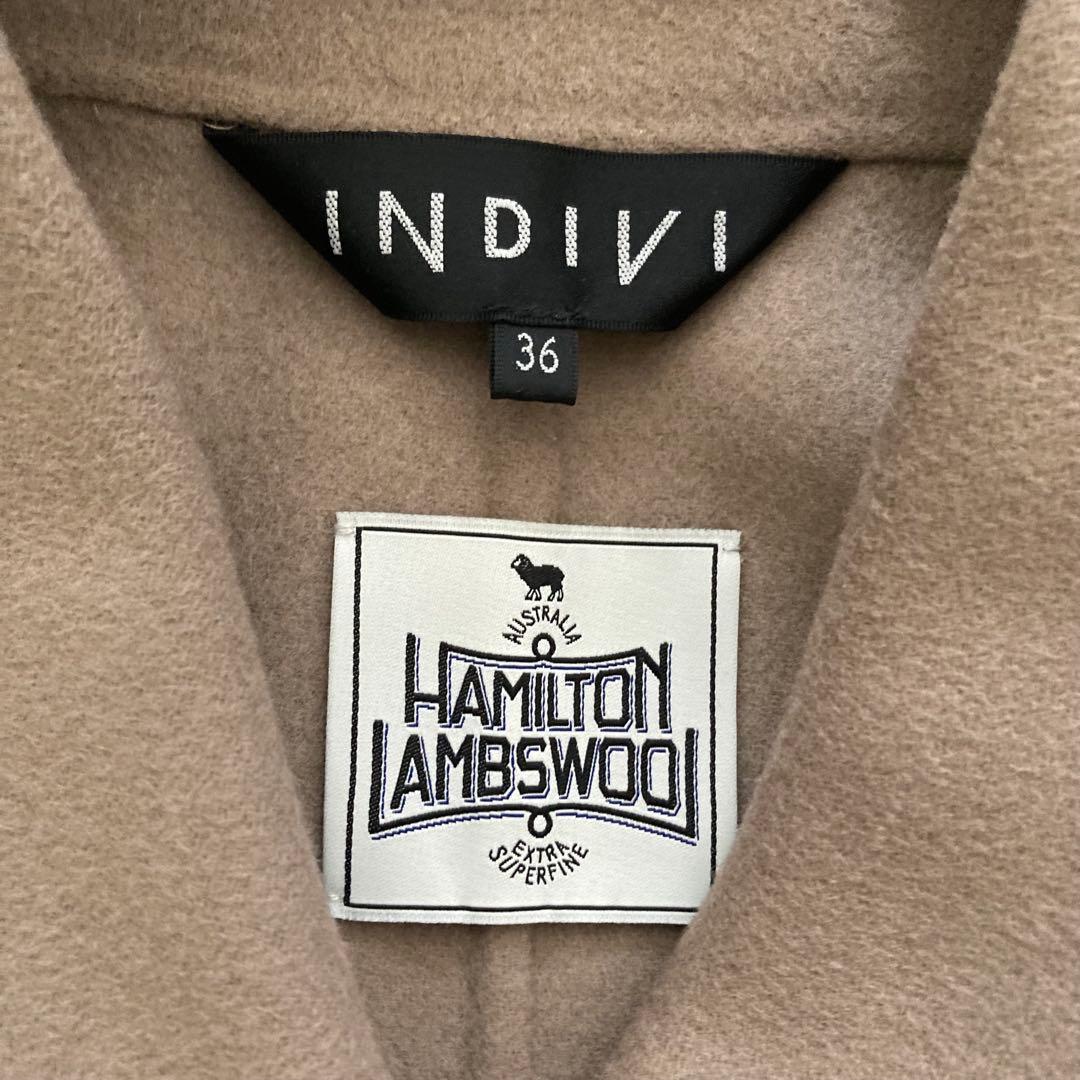 美品】INDIVI 36 ハミルトンラムズウール ステンカラーリバーコート