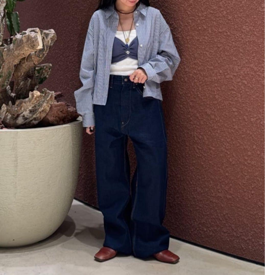 本日限定価格＜6(ROKU)＞コットン ストライプ クロップド シャツ 25aw