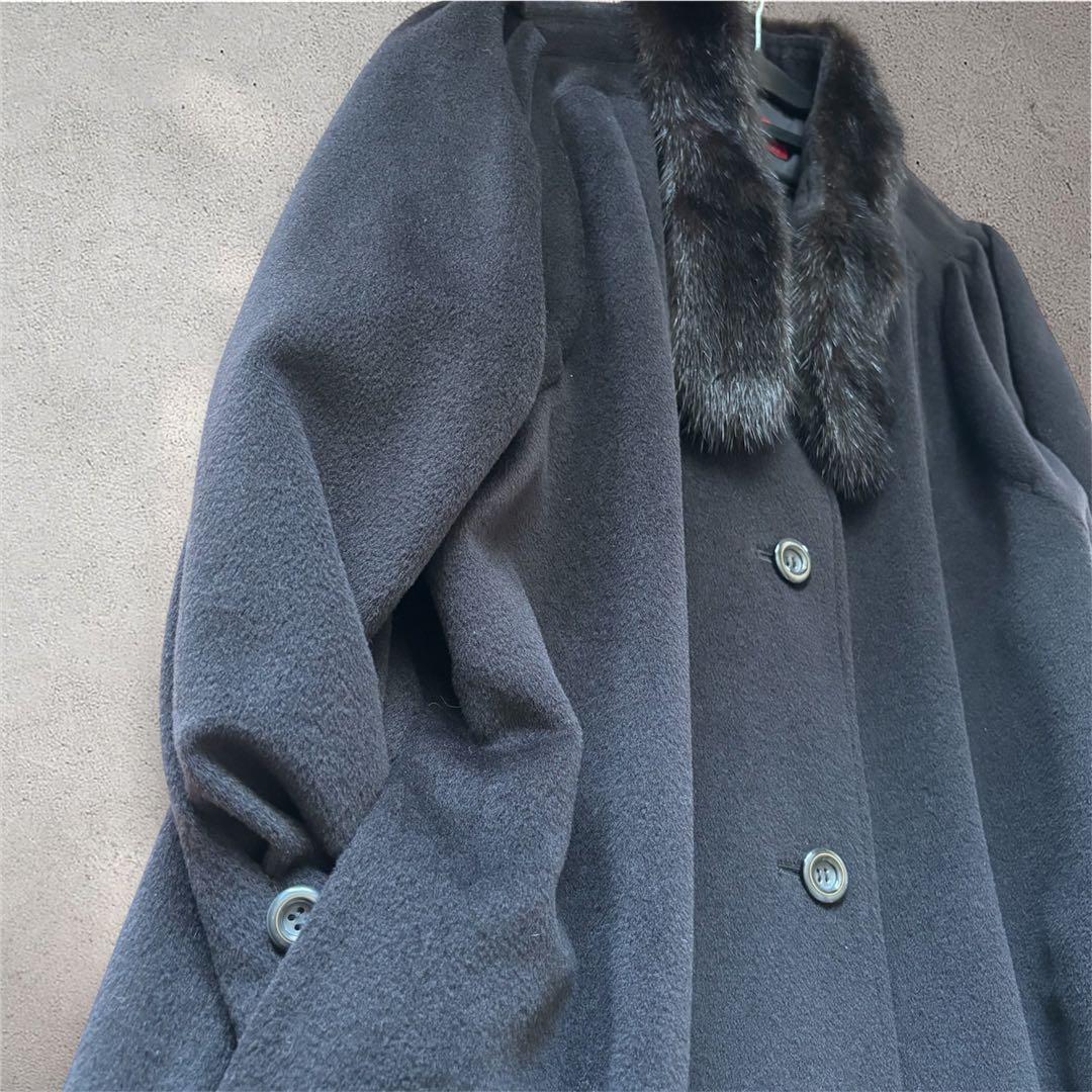 極美品 PIACENZA カシミヤ ウール100% ロングコート ミンクファー
