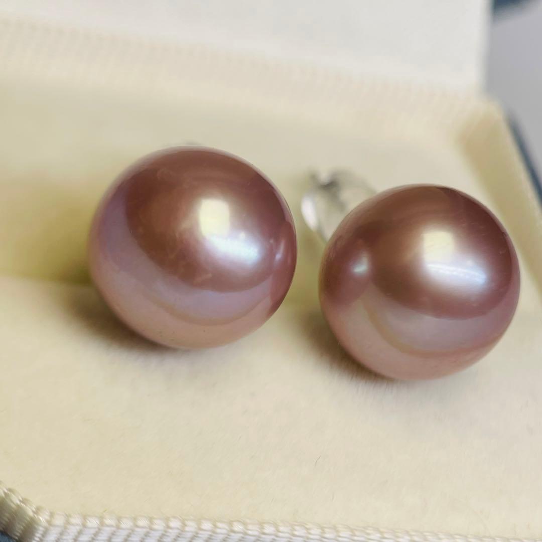 極照り 本真珠ピアス エジソンパール 超大珠 メタリック14mm 無調色 直結
