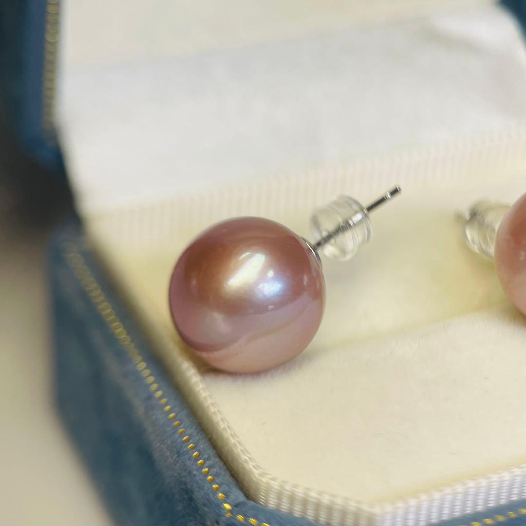 極照り 本真珠ピアス エジソンパール 超大珠 メタリック14mm 無調色 直結