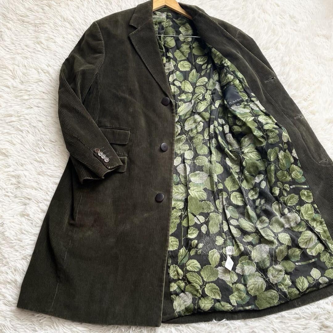 ポールスミス チェスターコート 総柄 裏地 花柄 コーデュロイ ロング