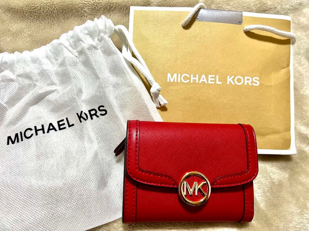 新品未使用 MICHAEL KORS レッド 折り財布 3つ折り財布 MICHAEL KORS（マイケルコース） 特価 財布 レディース 3つ折り 折財布