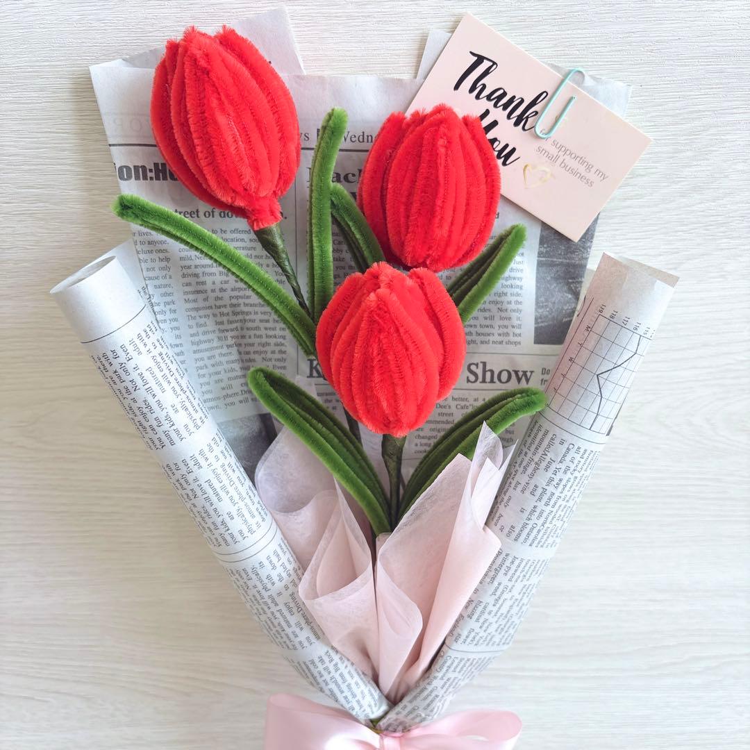 モールフラワー チューリップ 花束 赤 モール花束 - メルカリ