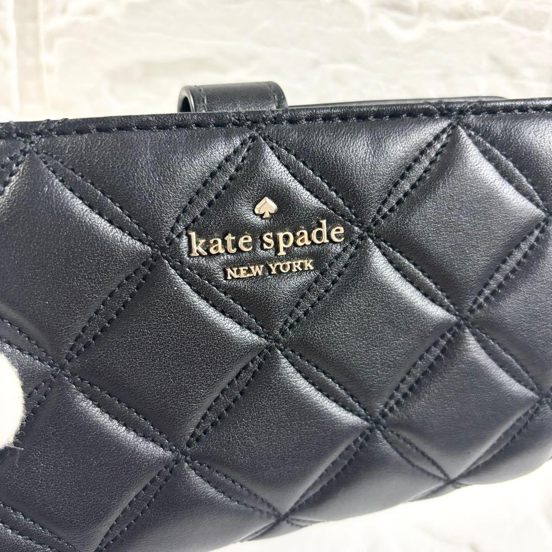 kate spade ケイトスペード 二つ折り財布 キルティング 黒 レザー
