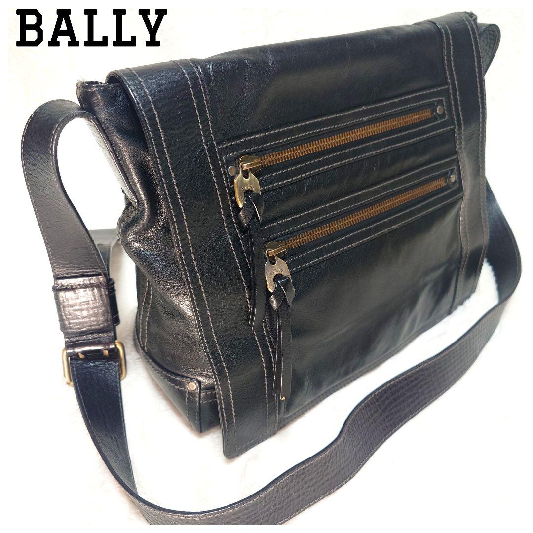 極美品☆BALLY バリー ショルダーバッグメッセンジャー A4収納 レザー黒