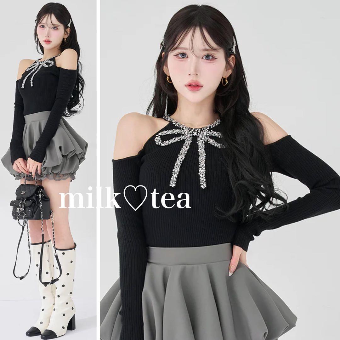 新品タグ付き ダーリッチ リボンビジューアメスリニットトップス