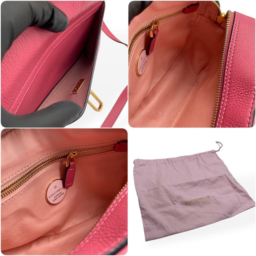 未使用級 COCCINELLE ショルダーバッグ レザー 保存袋 ピンク系 高級