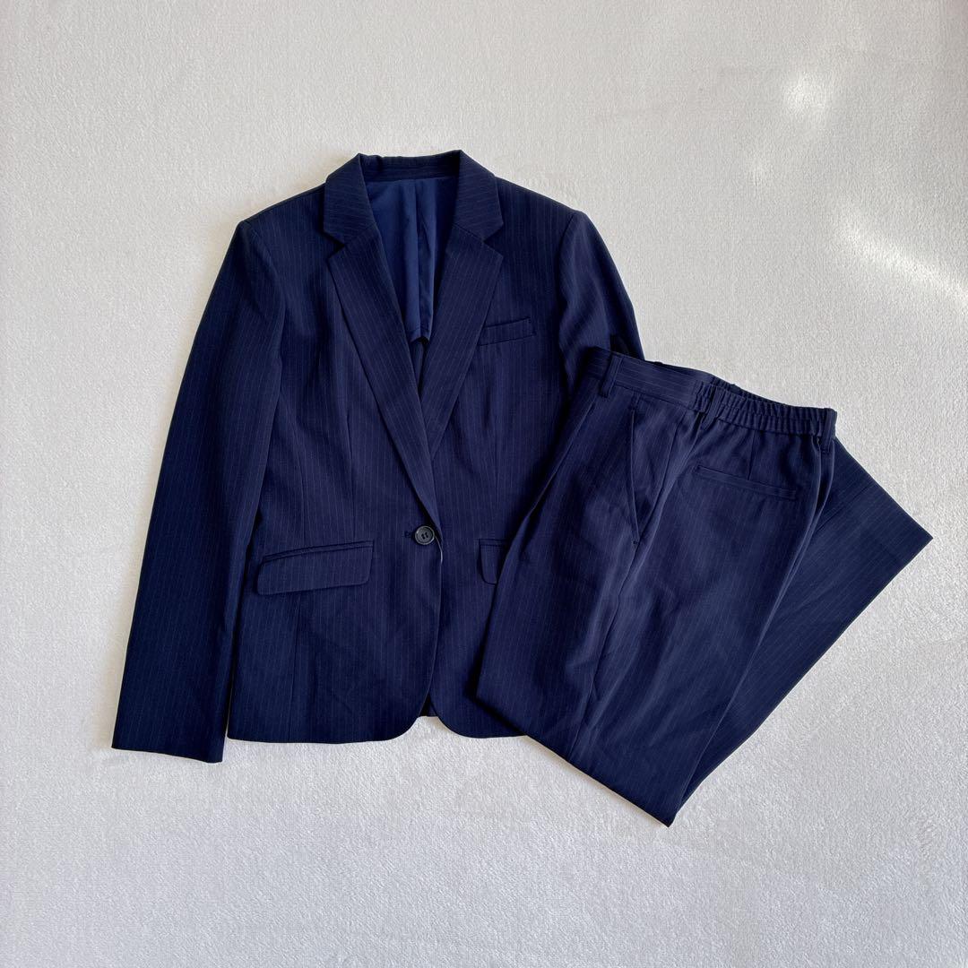 タグ付き 洗える n. パンツ セットアップ ネイビー ストライプ 9号