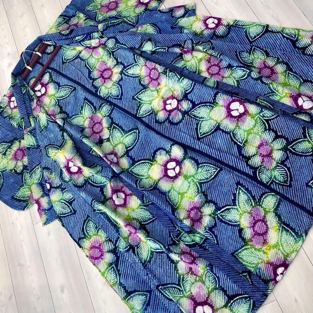 有松鳴海絞り　浴衣　絞り浴衣　手縫い　上質　大輪花模様　有松絞り　No.2-11