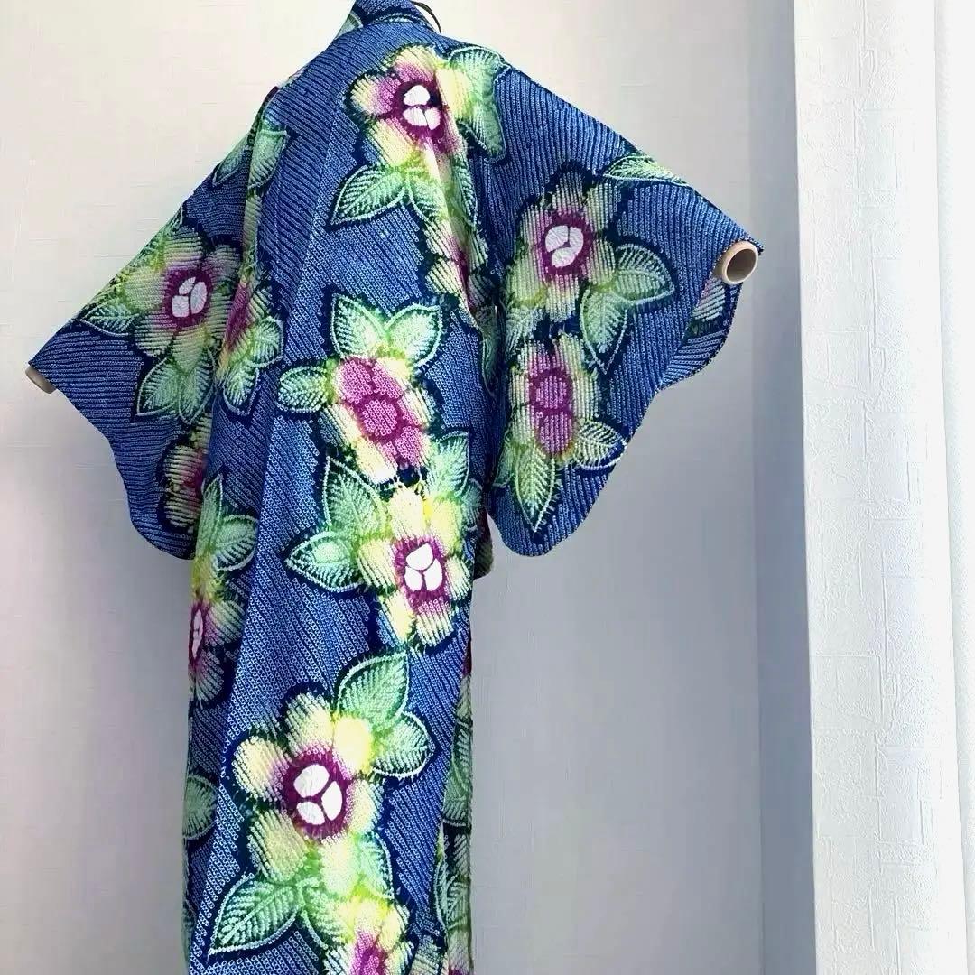 有松鳴海絞り　浴衣　絞り浴衣　手縫い　上質　大輪花模様　有松絞り　No.2-11