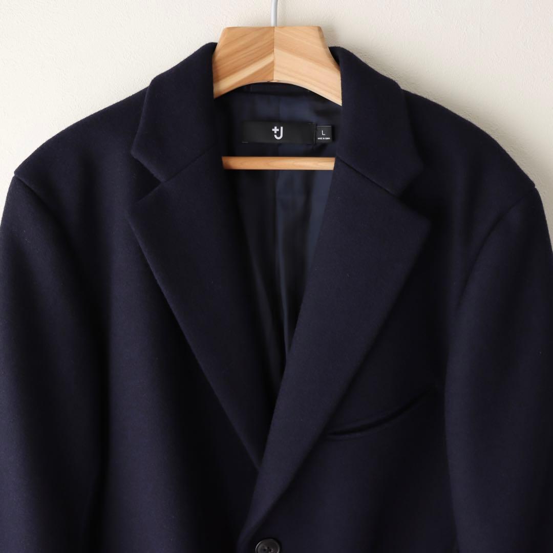 美品】+J ユニクロ ウールブレンド チェスターコート ネイビー L 2026