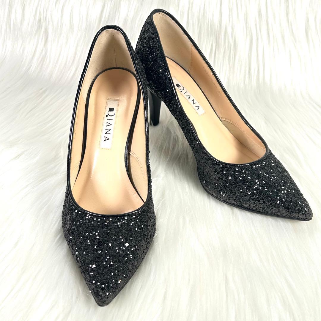 DIANA ダイアナ グリッターパンプス 黒 ラメ ポインテッドトゥ