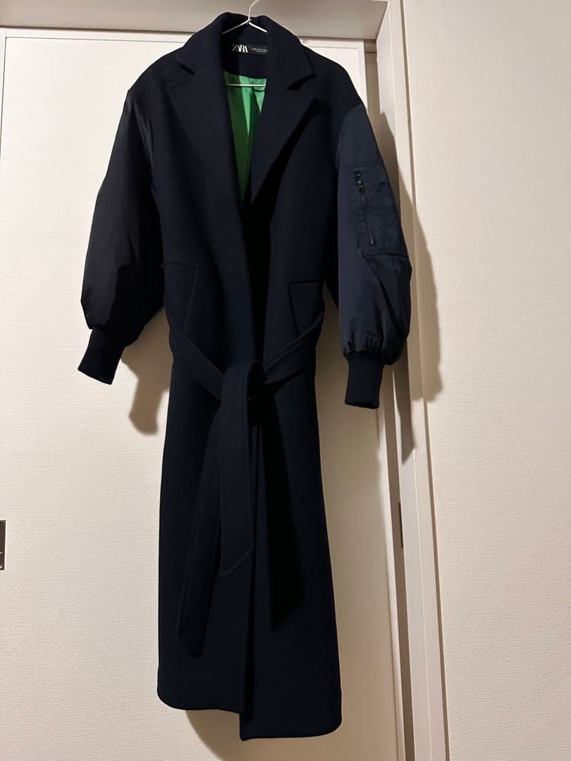 ZARA マッチング ボンバー ロング コート ネイビー ボリューム