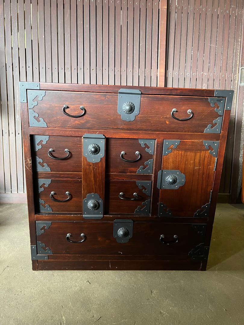 時代和箪笥 民藝・家具 ビンテージ時代箪笥 チェスト 金具装昭和レトロ