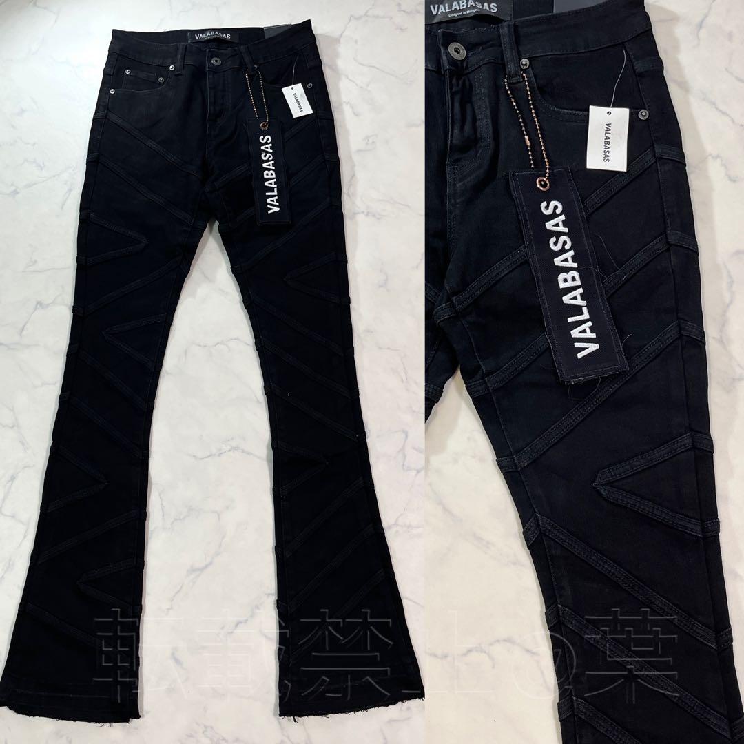 valabasas バラバサス パネルフレアスキニーデニム ブラック 30新品