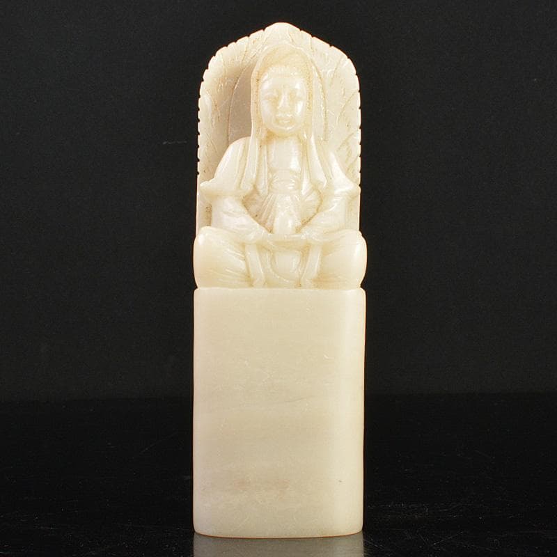 NM様専用 中国玉石白玉彫刻 観音菩薩像仏像 印材重さ約425g M R6796