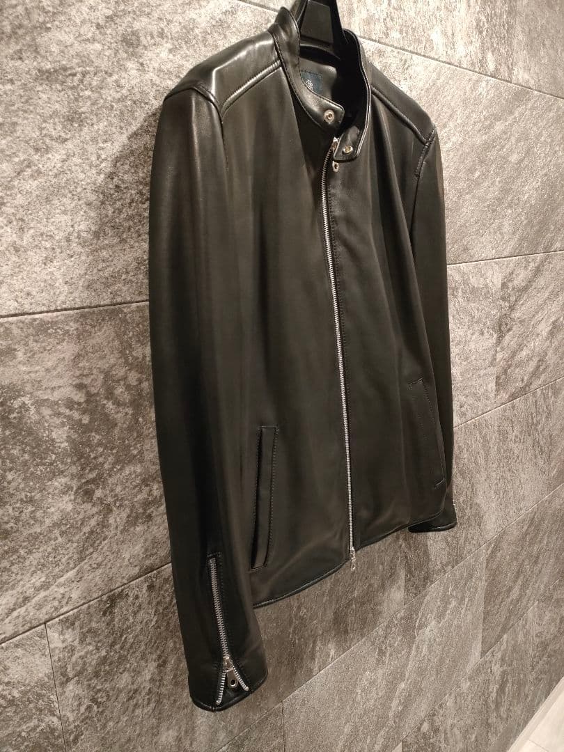nanouniverse ブラック レザー シングルライダースジャケット - メルカリ