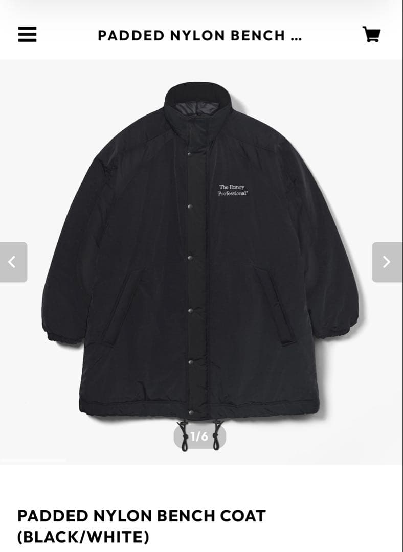 PADDED NYLON BENCH COAT ブラック/ホワイト ennoy|mercariメルカリ