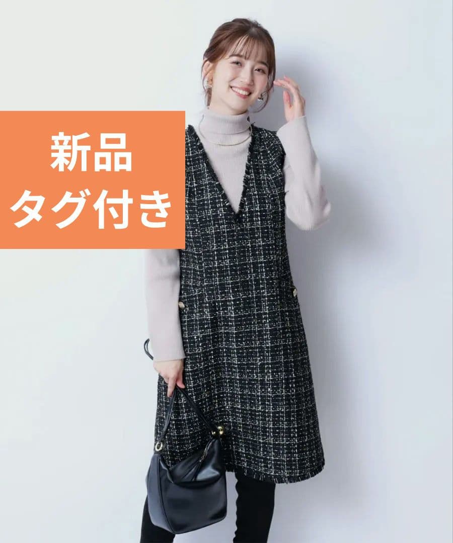 限定 新品タグ付 JUSGLITTY ミックスツイードジャンスカ ワンピ - メルカリ