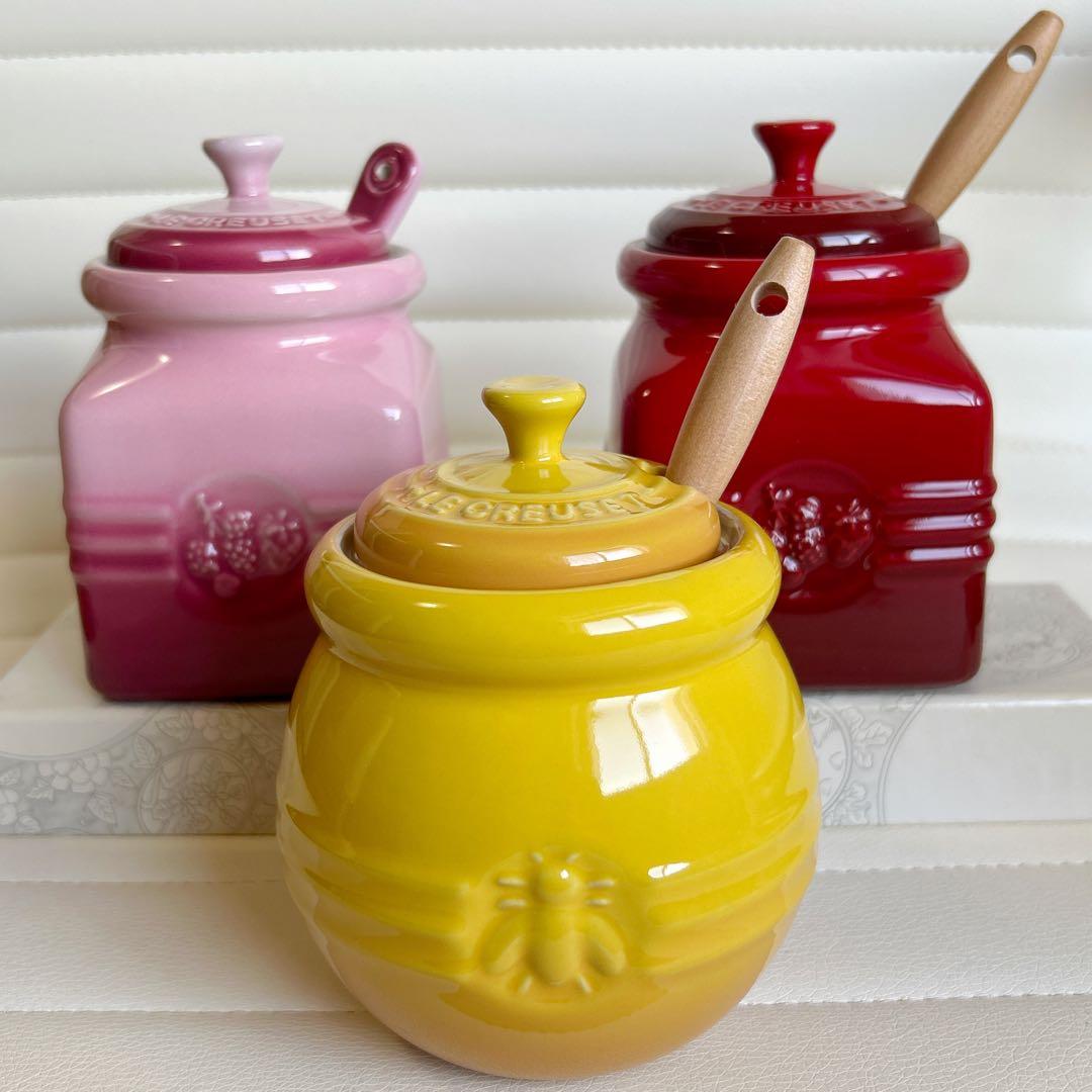 ル・クルーゼ ハニーポット イエロー 2個 スプーン付き 調味料入れ